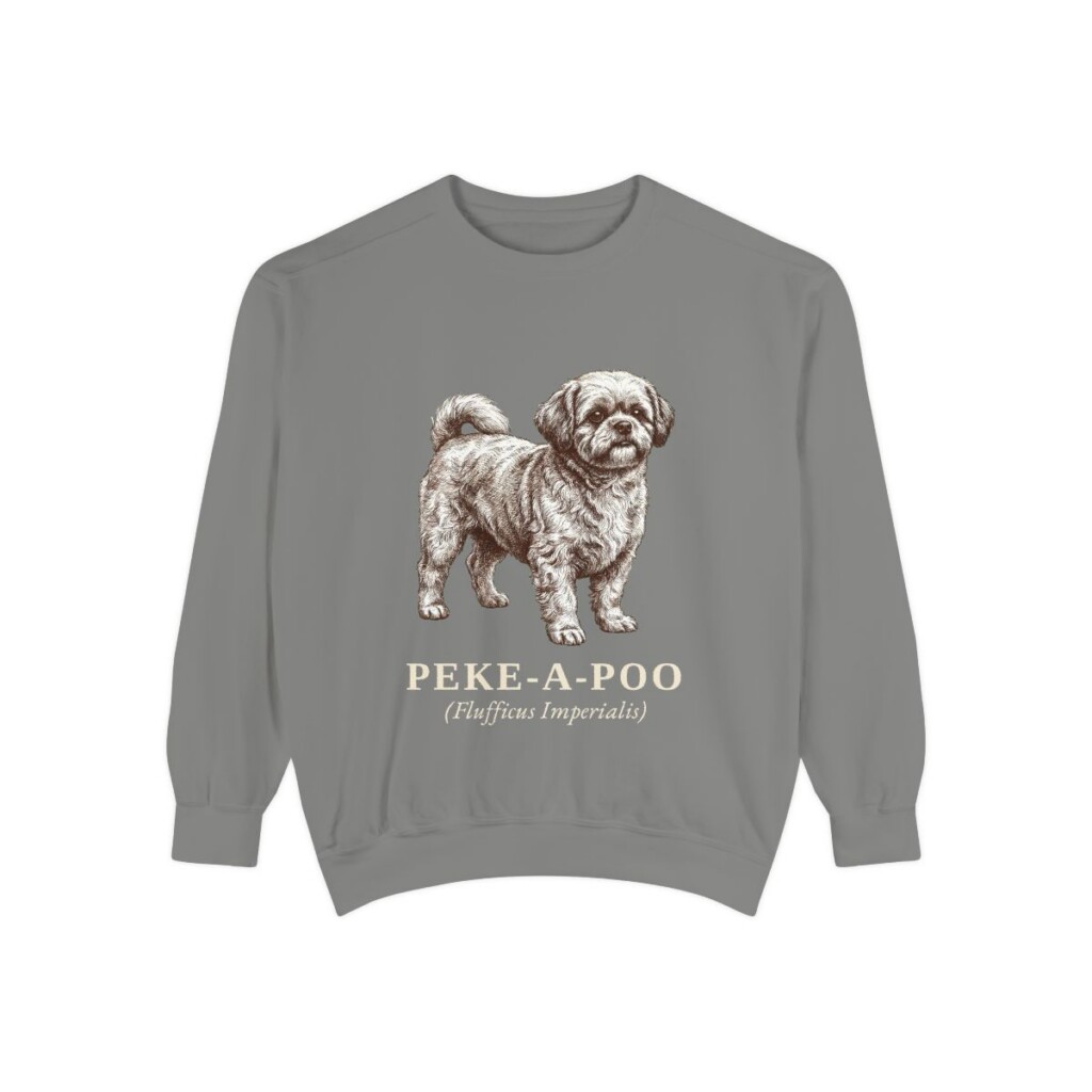 peke-a-poo-sweatshirt-latin-grey Peke-A-Poo Latin Sweatshirt, Grey, front view