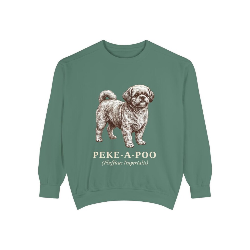 peke-a-poo-sweatshirt-latin-light-green Peke-A-Poo Latin Sweatshirt, Light Green, front view
