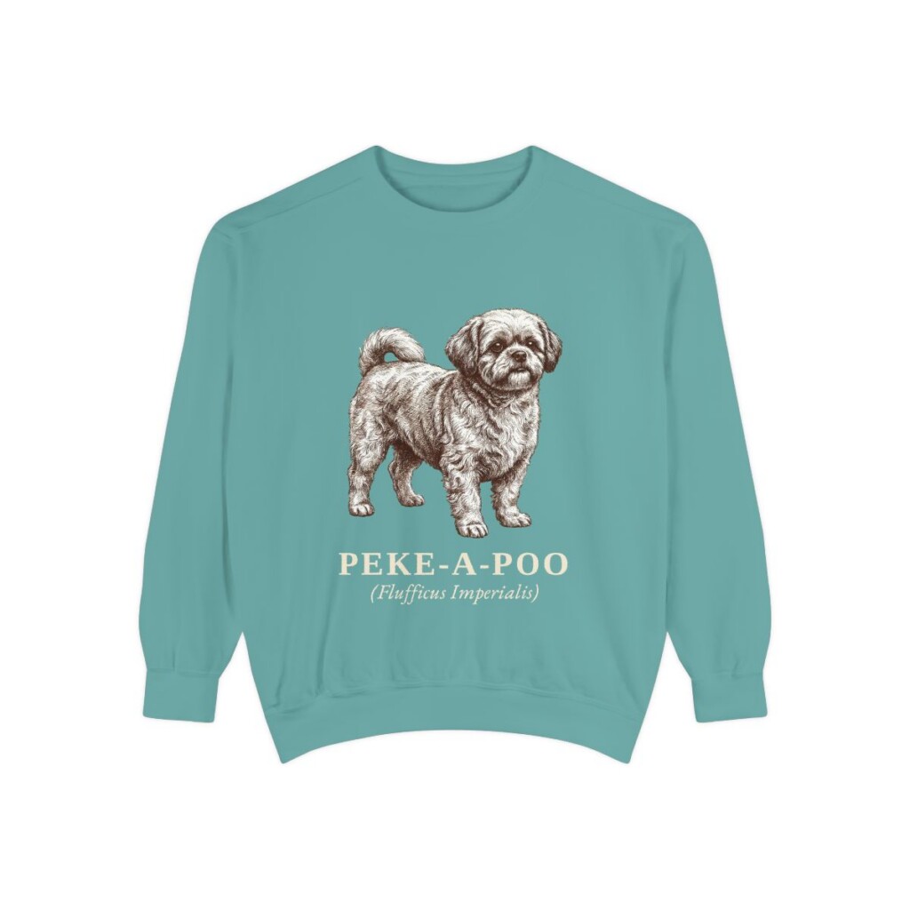 peke-a-poo-sweatshirt-latin-seafoam Peke-A-Poo Latin Sweatshirt, Seafoam, front view