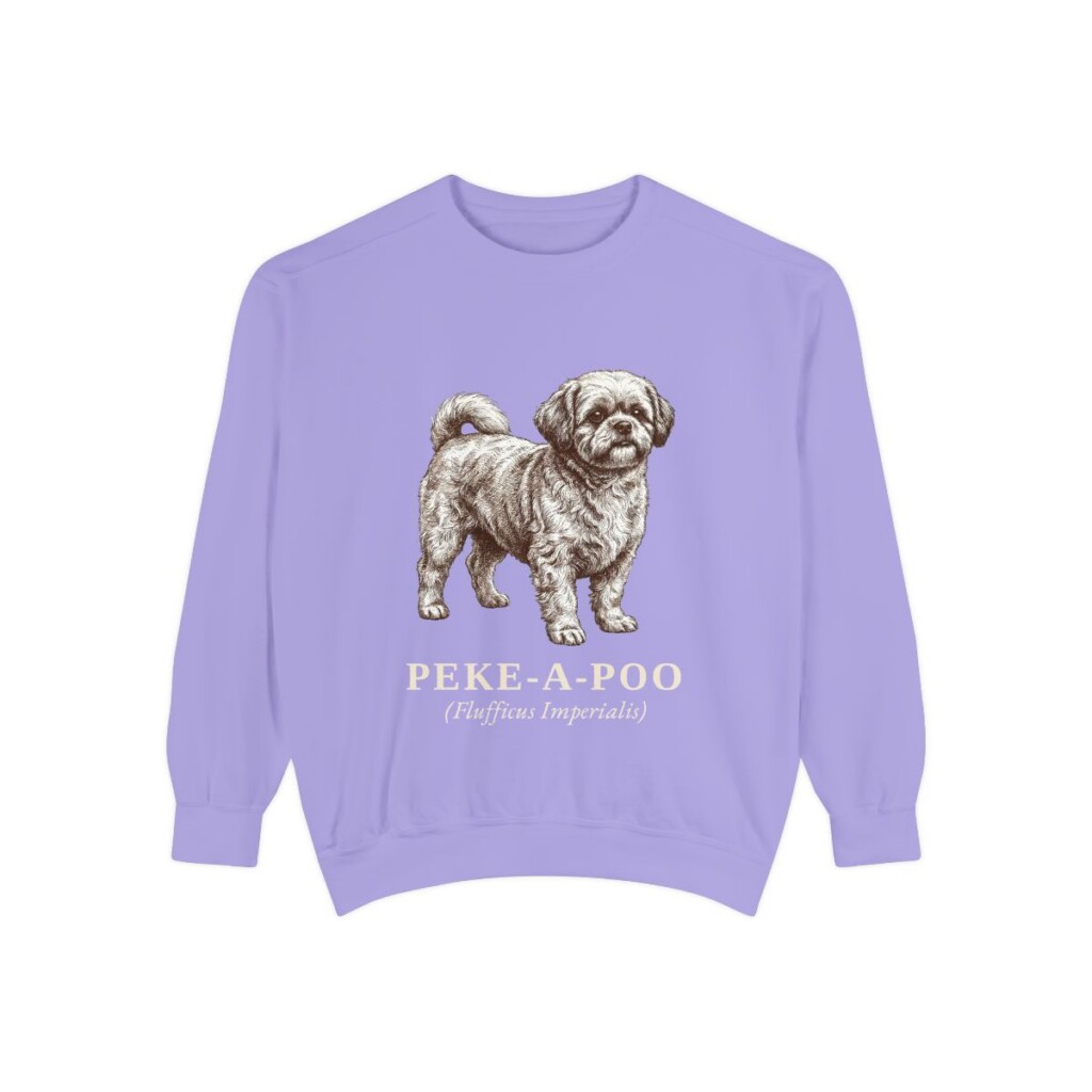 peke-a-poo-sweatshirt-latin-violet Peke-A-Poo Latin Sweatshirt, Violet, front view