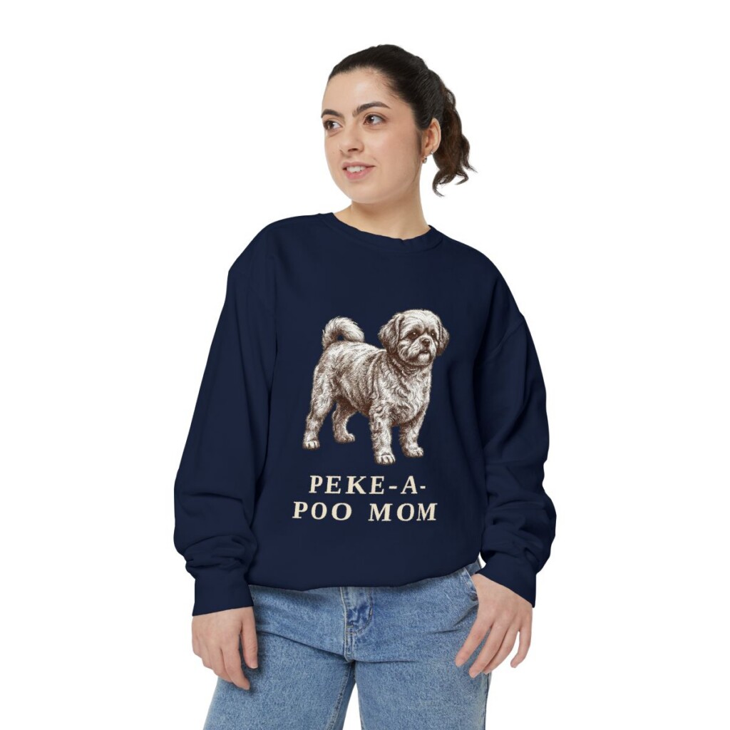 Peke-A-Poo Mom Sweatshirt, True Navy, person 2 front