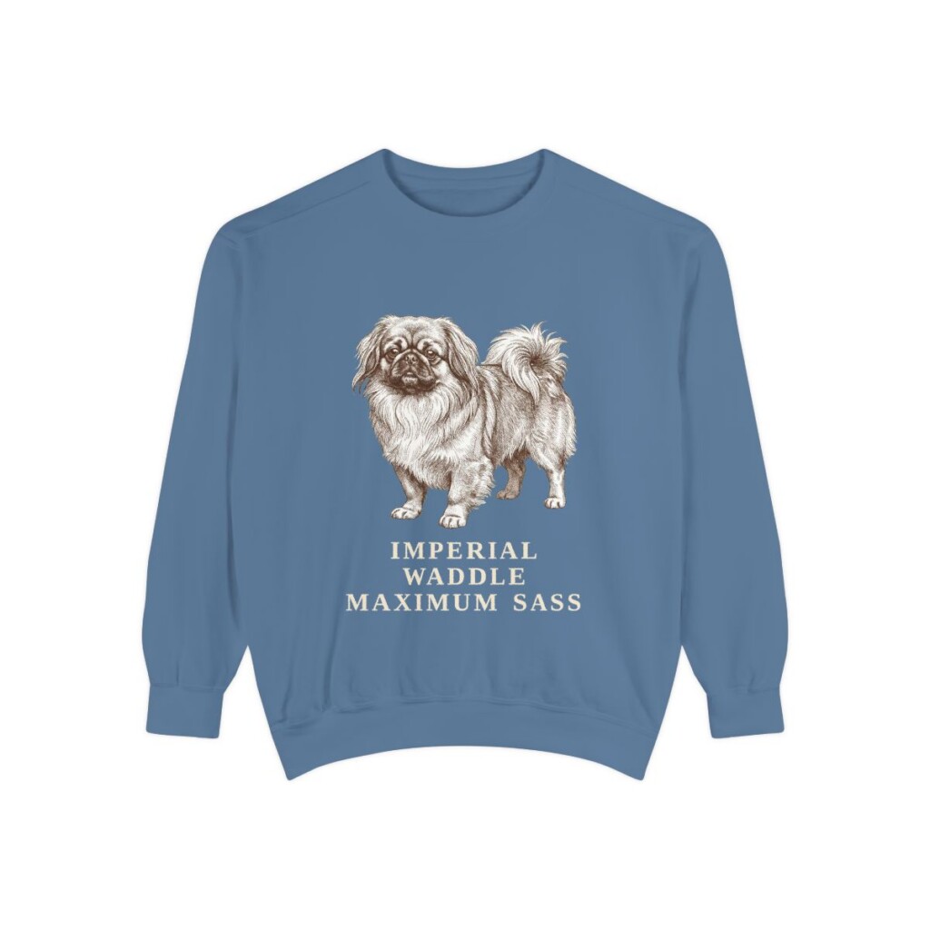 Pekingese Humor Sweatshirt, Blue Jean, front view