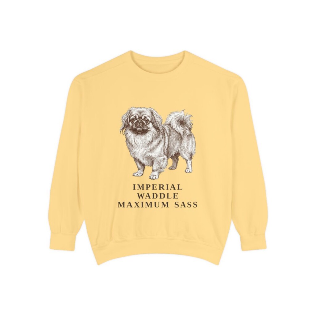 Pekingese Humor Sweatshirt, Butter, front view