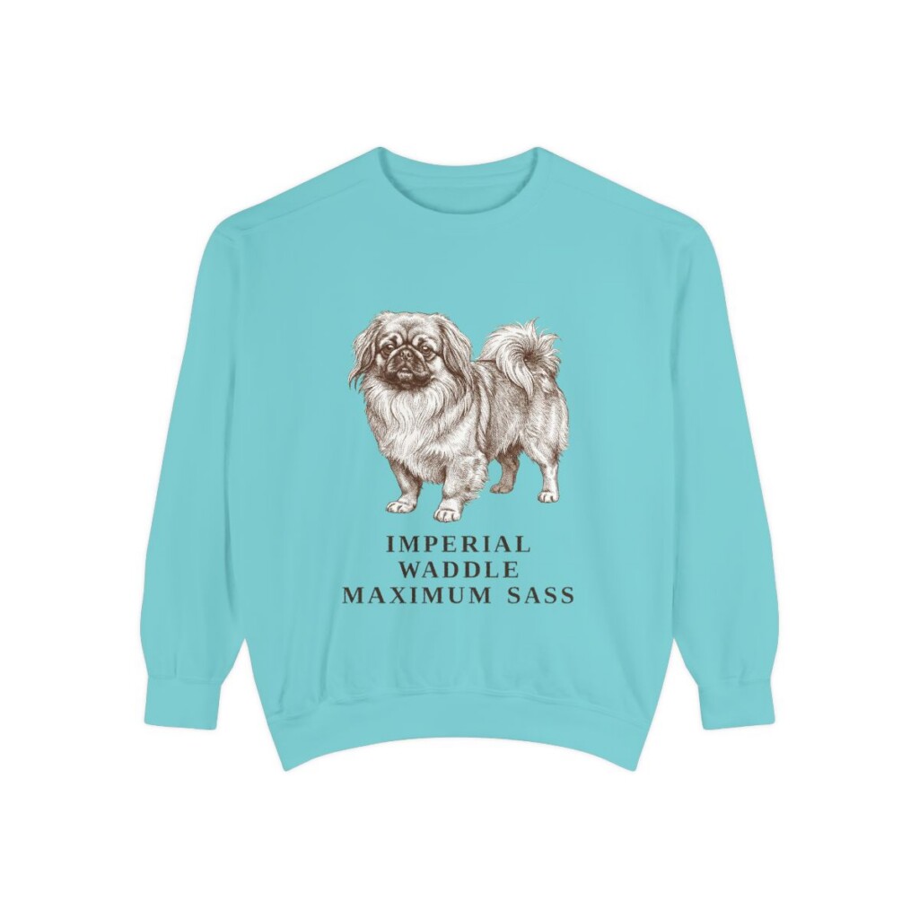 Pekingese Humor Sweatshirt, Chalky Mint, front view