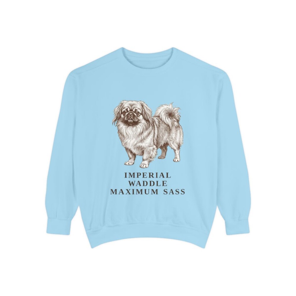 Pekingese Humor Sweatshirt, Chambray, front view