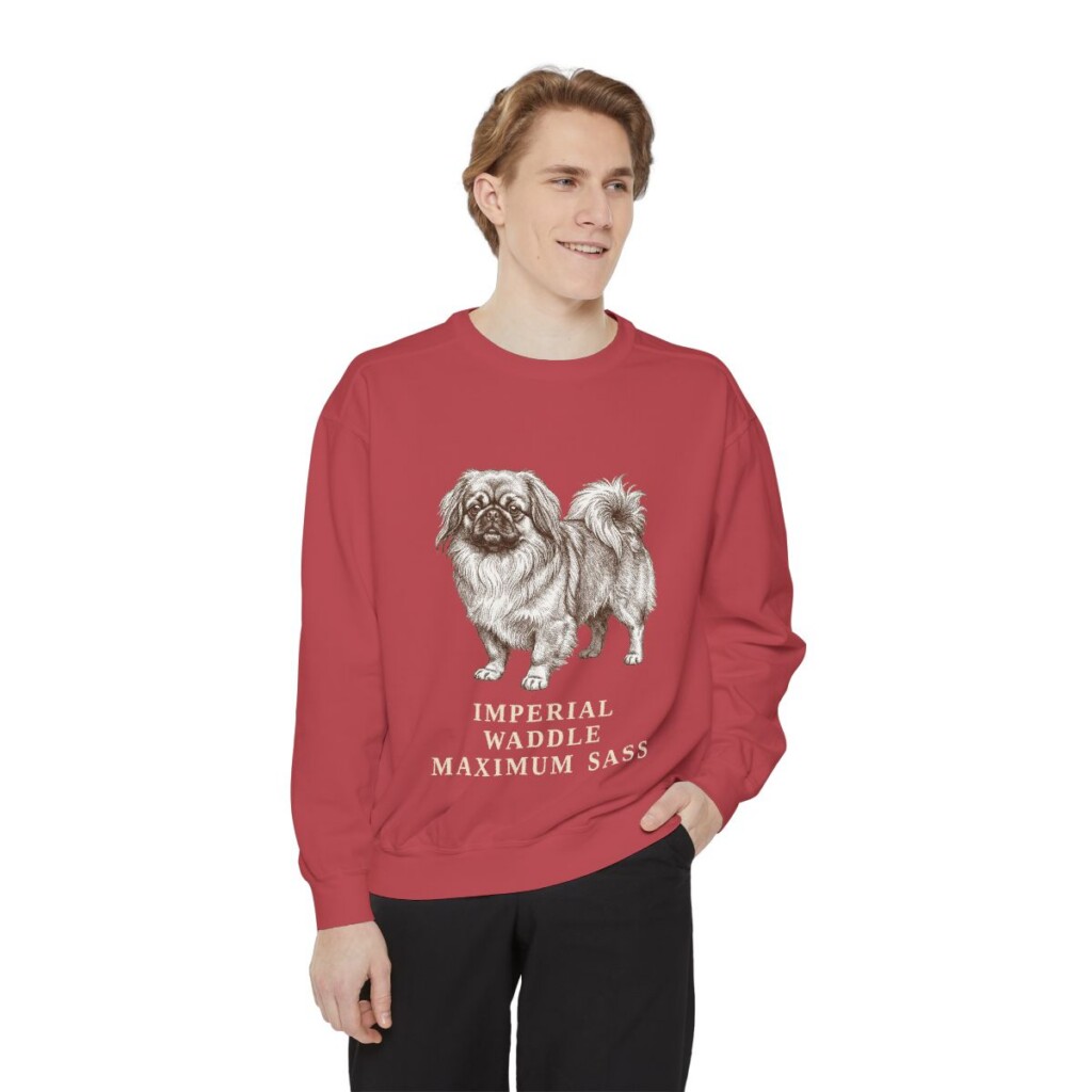 Pekingese Humor Sweatshirt, Crimson, person 1 front