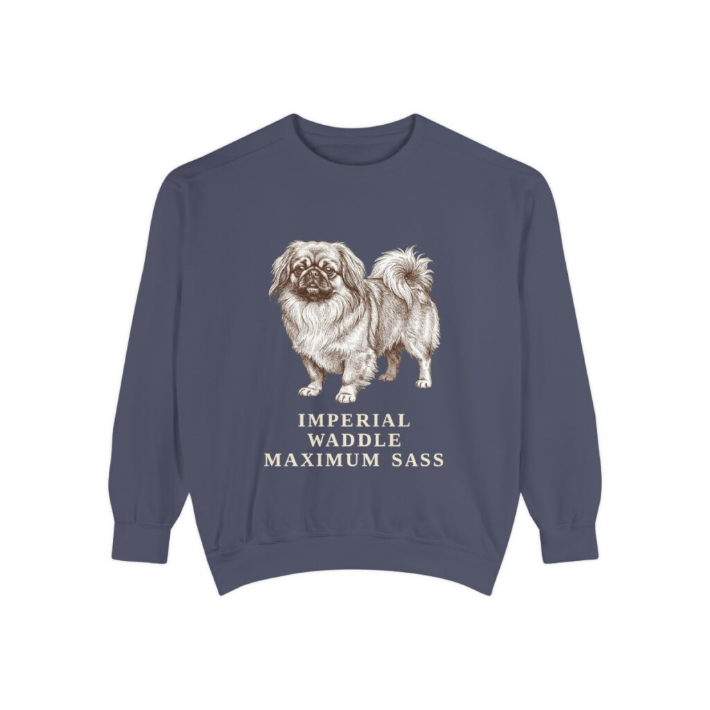 Pekingese Humor Sweatshirt, Denim, front view