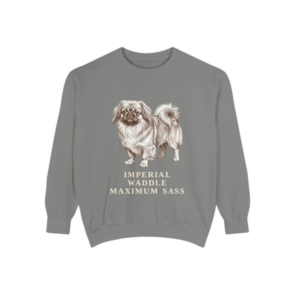 Pekingese Humor Sweatshirt, Grey, front view