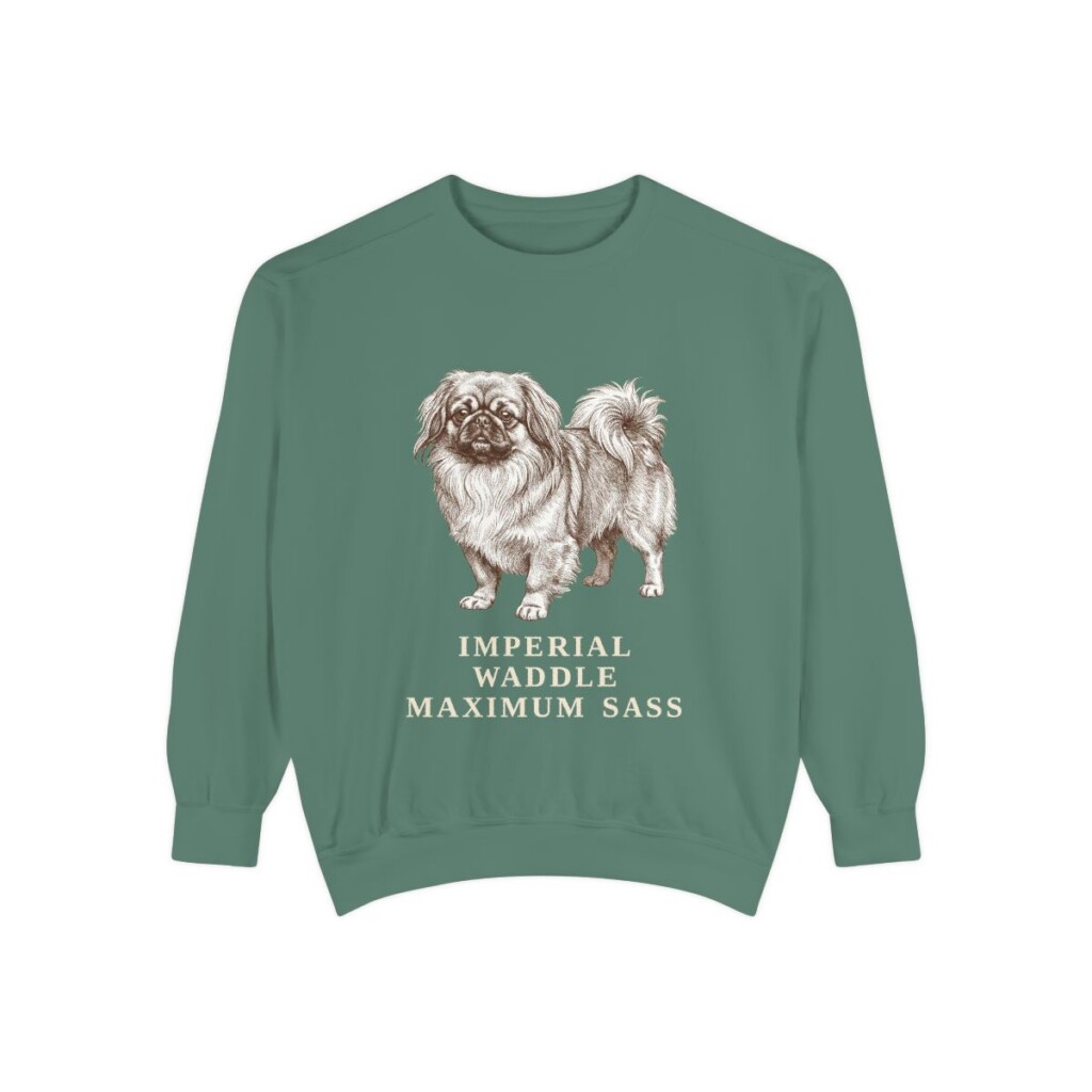 Pekingese Humor Sweatshirt, Light Green, front view