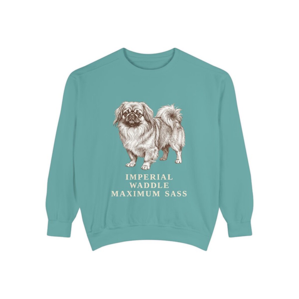 Pekingese Humor Sweatshirt, Seafoam, front view