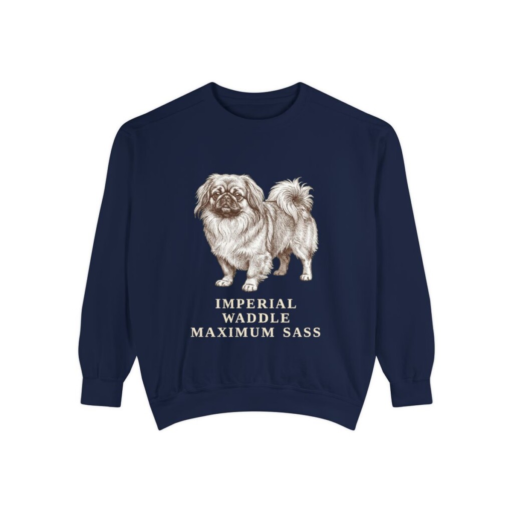 Pekingese Humor Sweatshirt, True Navy, front view