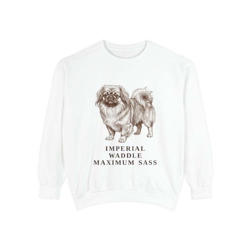 Pekingese Humor Sweatshirt, White, front view