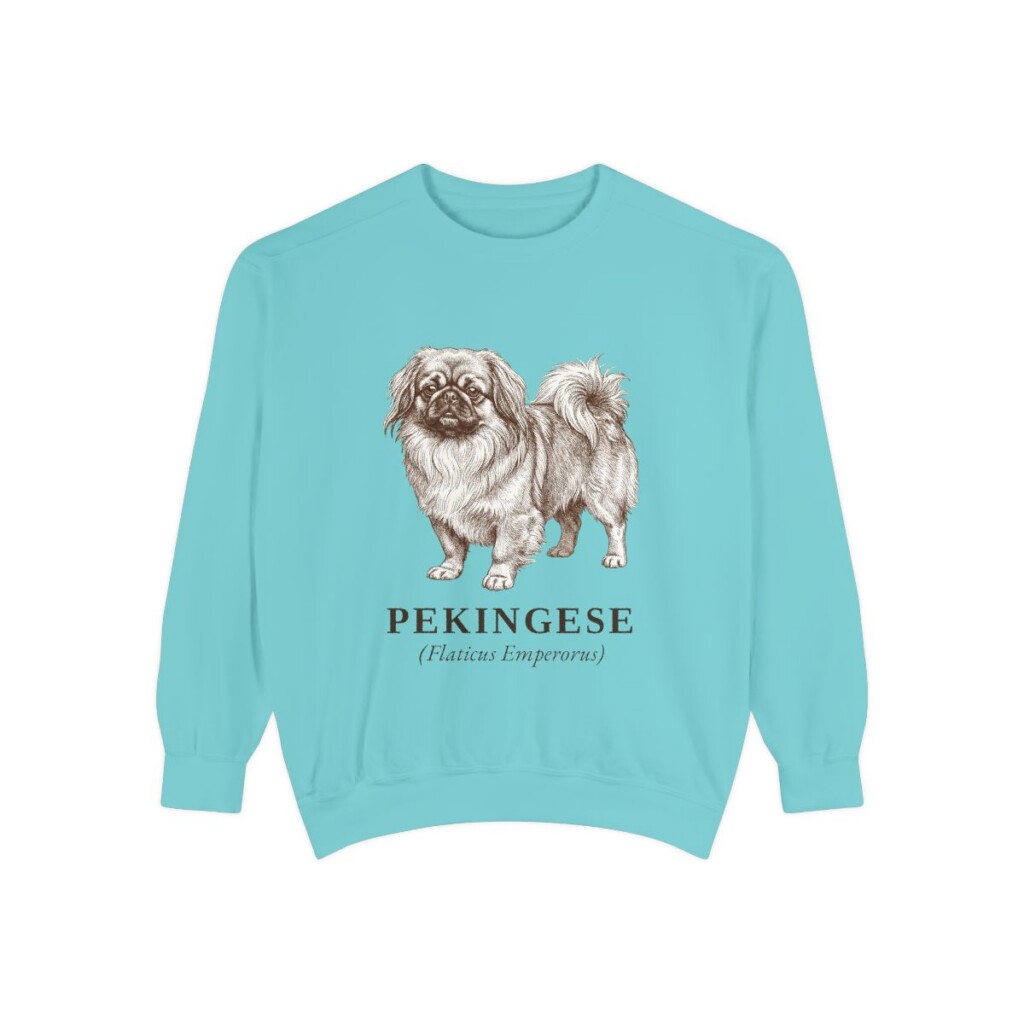 pekingese-sweatshirt-latin-chalky-mint-1 Pekingese Latin Sweatshirt, Chalky Mint, front view