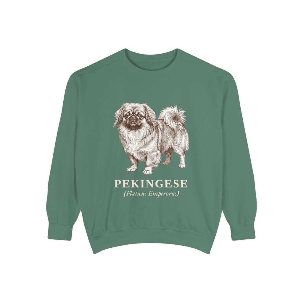 pekingese-sweatshirt-latin-light-green-1 Pekingese Latin Sweatshirt, Light Green, front view