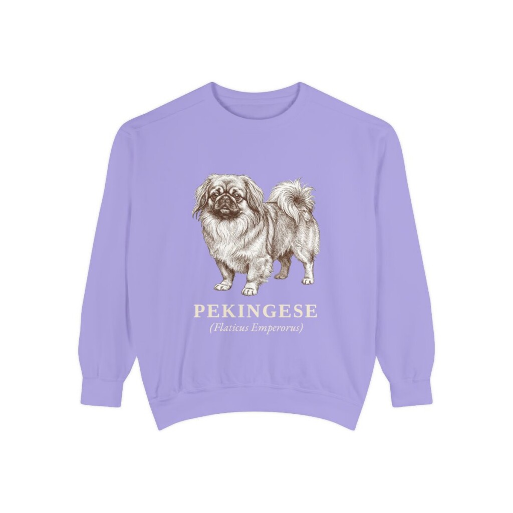 pekingese-sweatshirt-latin-violet-1 Pekingese Latin Sweatshirt, Violet, front view