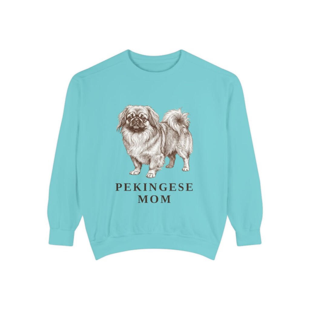 pekingese-sweatshirt-mom-chalky-mint Pekingese Mom Sweatshirt, Chalky Mint, front view