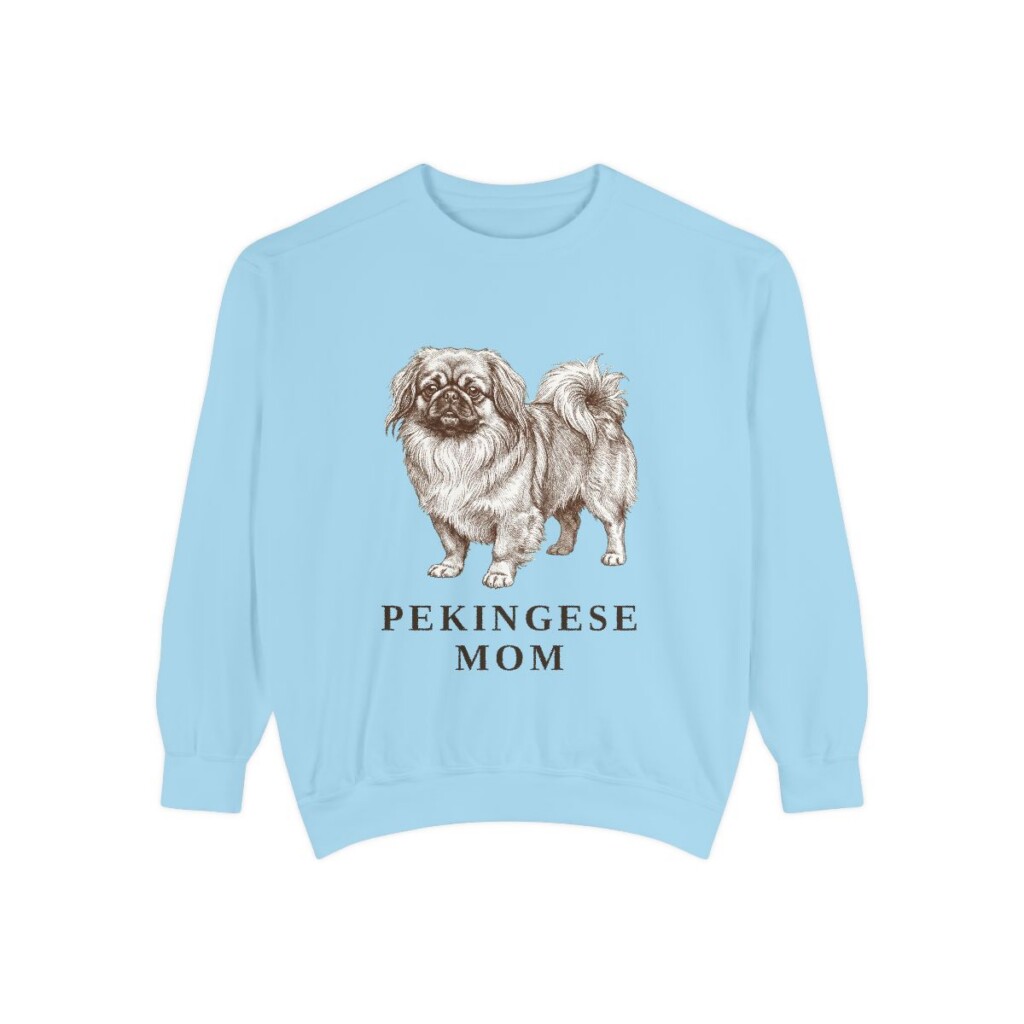 pekingese-sweatshirt-mom-chambray Pekingese Mom Sweatshirt, Chambray, front view