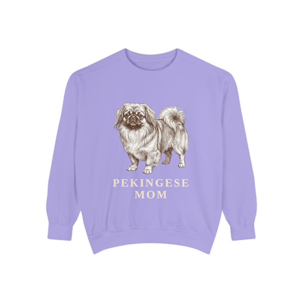 pekingese-sweatshirt-mom-violet Pekingese Mom Sweatshirt, Violet, front view