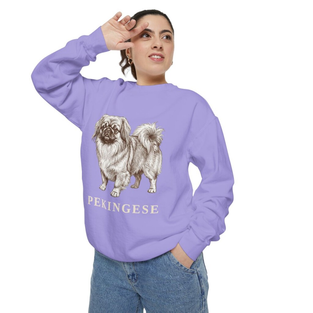 Pekingese Sweatshirt, Violet, person 2 context