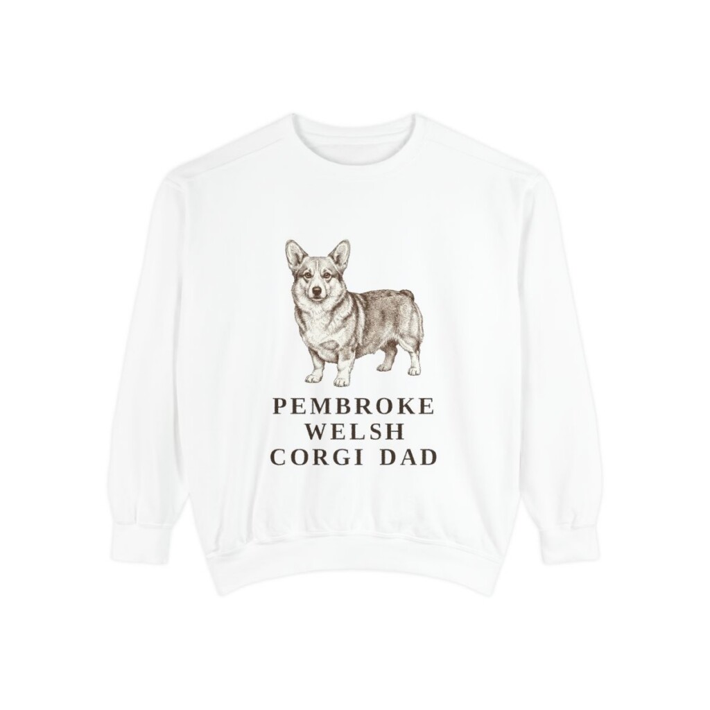 pembroke-welsh-corgi-sweatshirt-dad-white Pembroke Welsh Corgi Dad Sweatshirt, White, front view