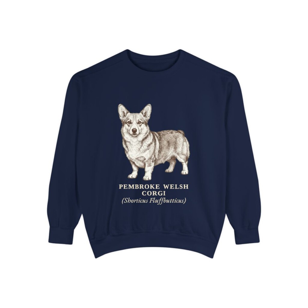 Pembroke Welsh Corgi Latin Sweatshirt, True Navy, front view