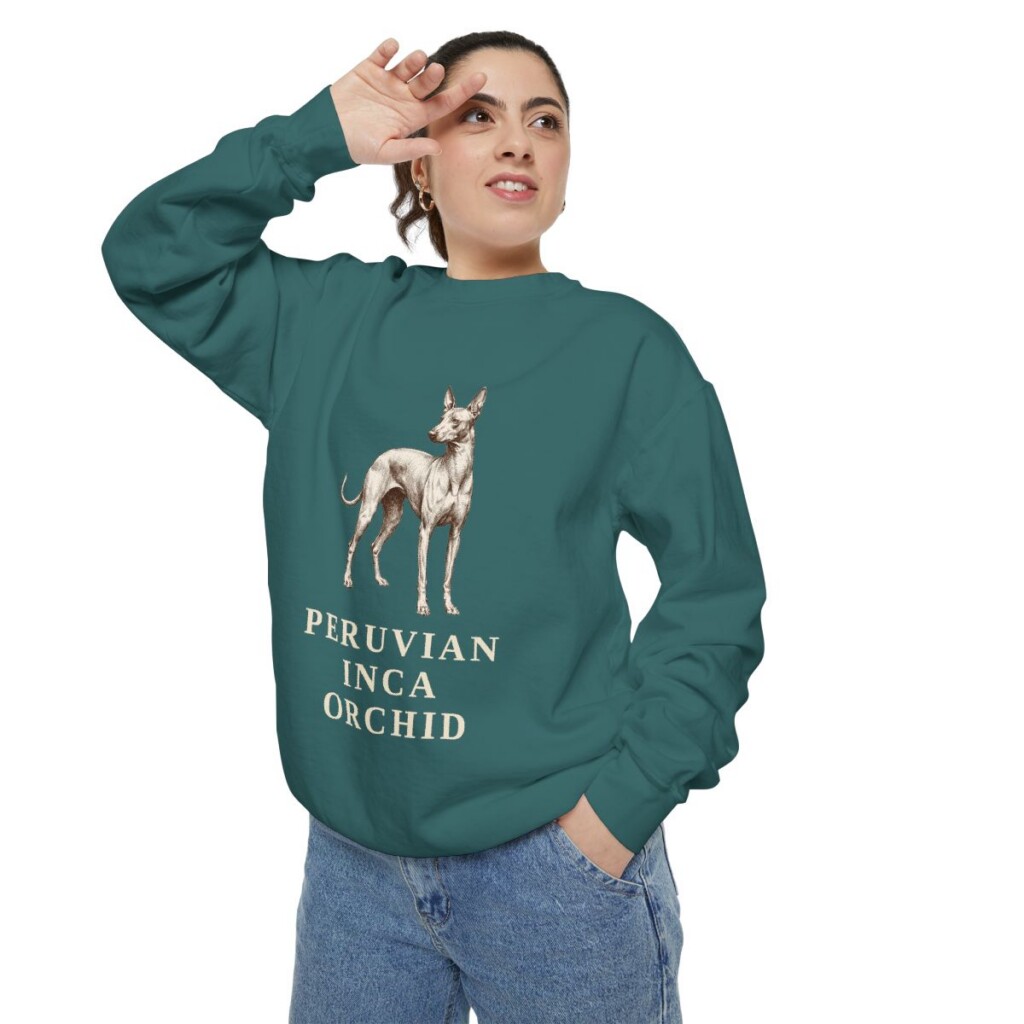 Peruvian Inca Orchid Sweatshirt, Blue Spruce, person 2 context
