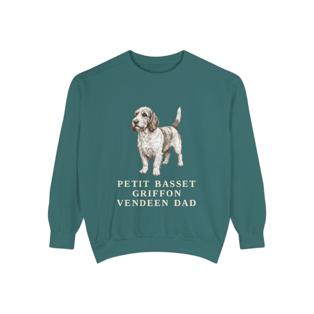Petit Basset Griffon Vendeen Dad Sweatshirt, Blue Spruce, front view