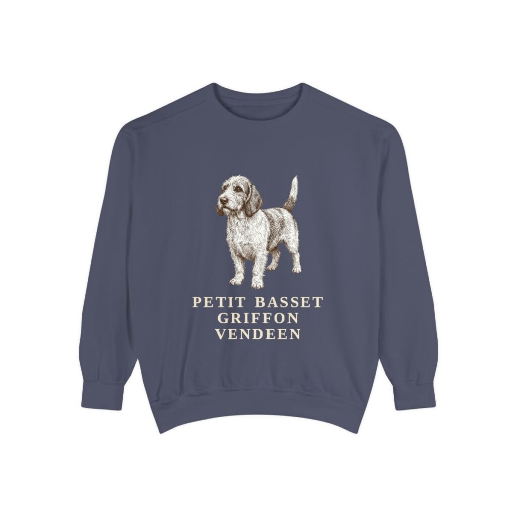 Petit Basset Griffon Vendeen Sweatshirt, Denim, front view