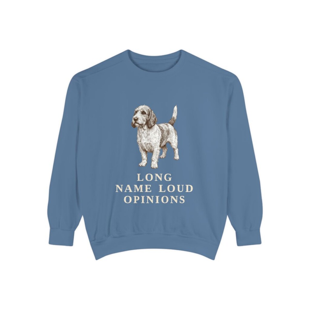 petit-basset-griffon-vendeen-sweatshirt-humor-blue-jean Petit Basset Griffon Vendeen Humor Sweatshirt, Blue Jean, front view