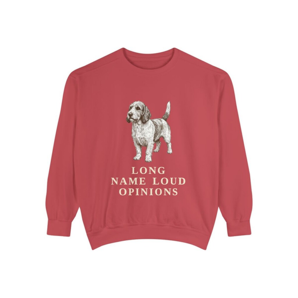 petit-basset-griffon-vendeen-sweatshirt-humor-crimson Petit Basset Griffon Vendeen Humor Sweatshirt, Crimson, front view