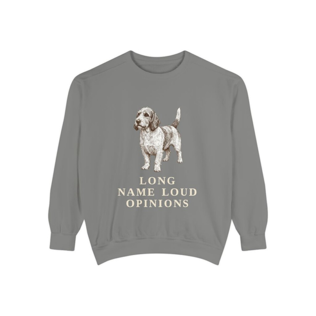 petit-basset-griffon-vendeen-sweatshirt-humor-grey Petit Basset Griffon Vendeen Humor Sweatshirt, Grey, front view