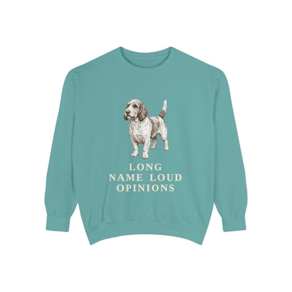 petit-basset-griffon-vendeen-sweatshirt-humor-seafoam Petit Basset Griffon Vendeen Humor Sweatshirt, Seafoam, front view