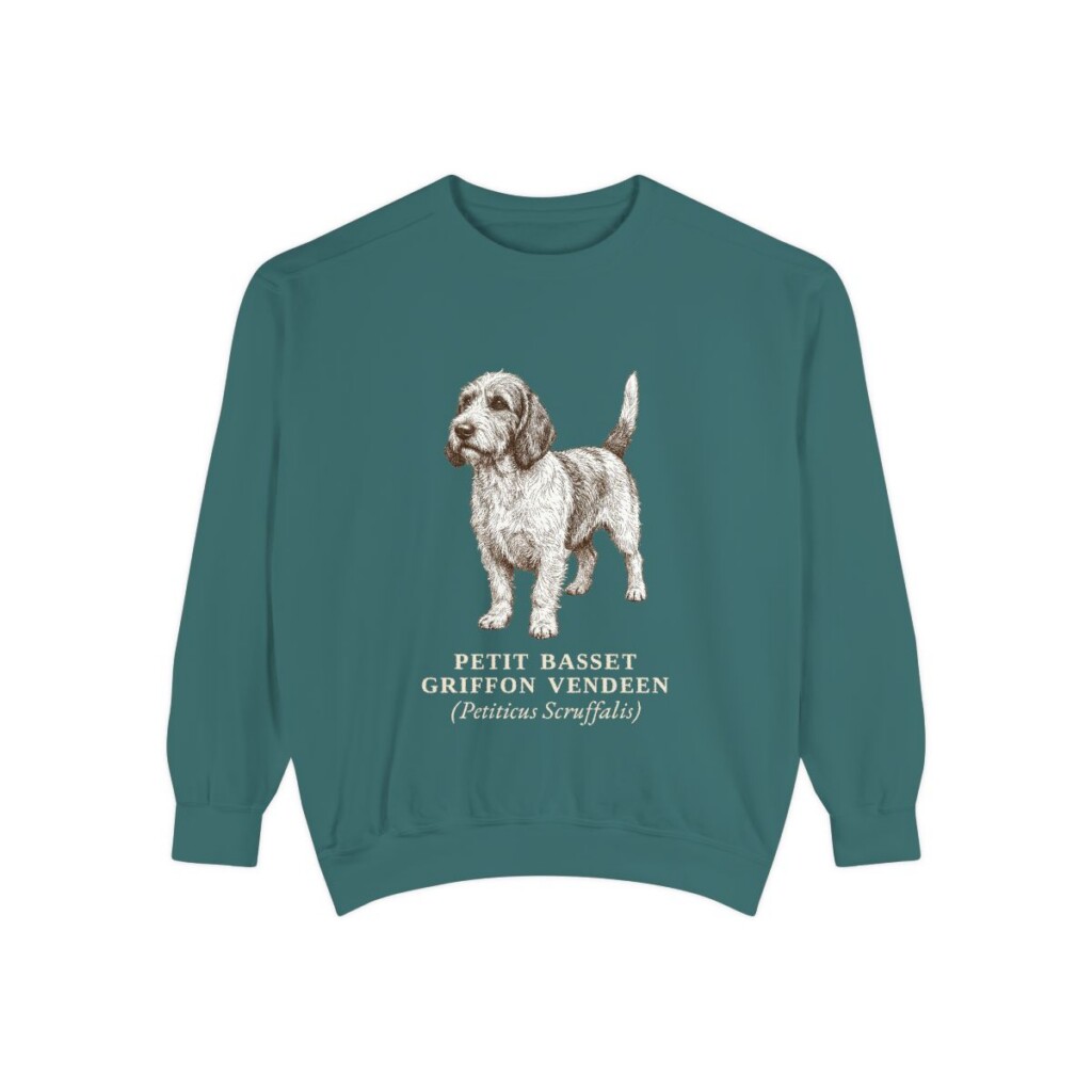 petit-basset-griffon-vendeen-sweatshirt-latin-blue-spruce Petit Basset Griffon Vendeen Latin Sweatshirt, Blue Spruce, front view