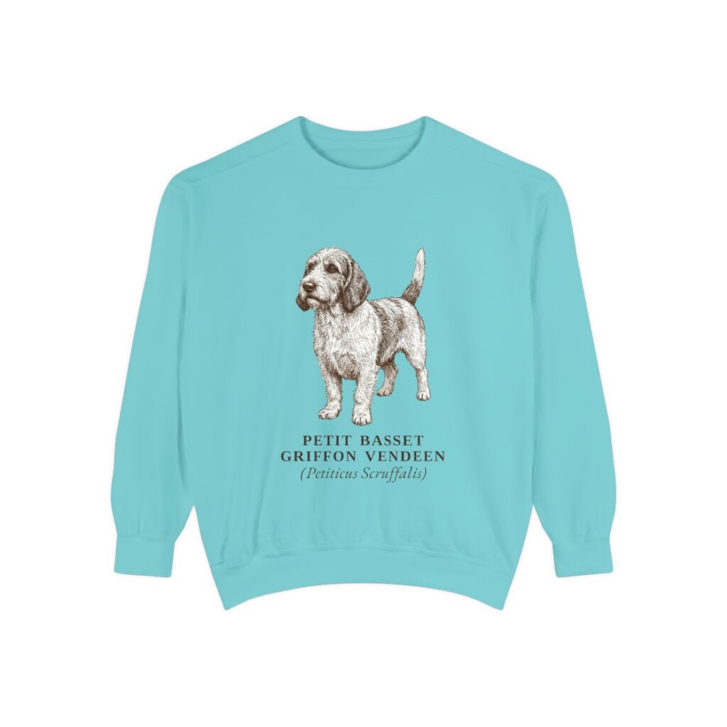 petit-basset-griffon-vendeen-sweatshirt-latin-chalky-mint Petit Basset Griffon Vendeen Latin Sweatshirt, Chalky Mint, front view