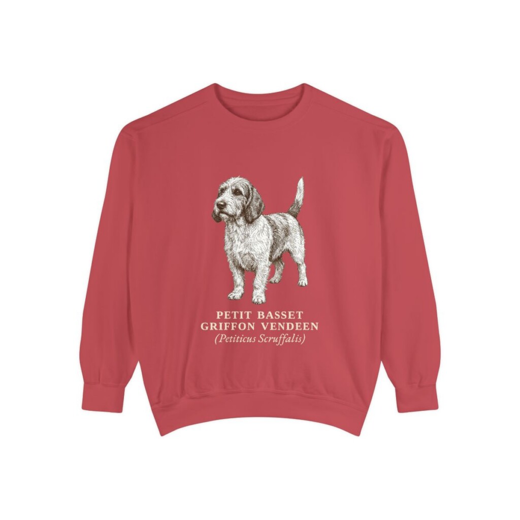petit-basset-griffon-vendeen-sweatshirt-latin-crimson Petit Basset Griffon Vendeen Latin Sweatshirt, Crimson, front view