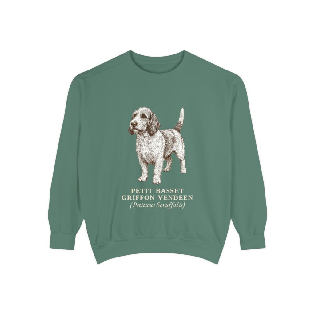 petit-basset-griffon-vendeen-sweatshirt-latin-light-green Petit Basset Griffon Vendeen Latin Sweatshirt, Light Green, front view