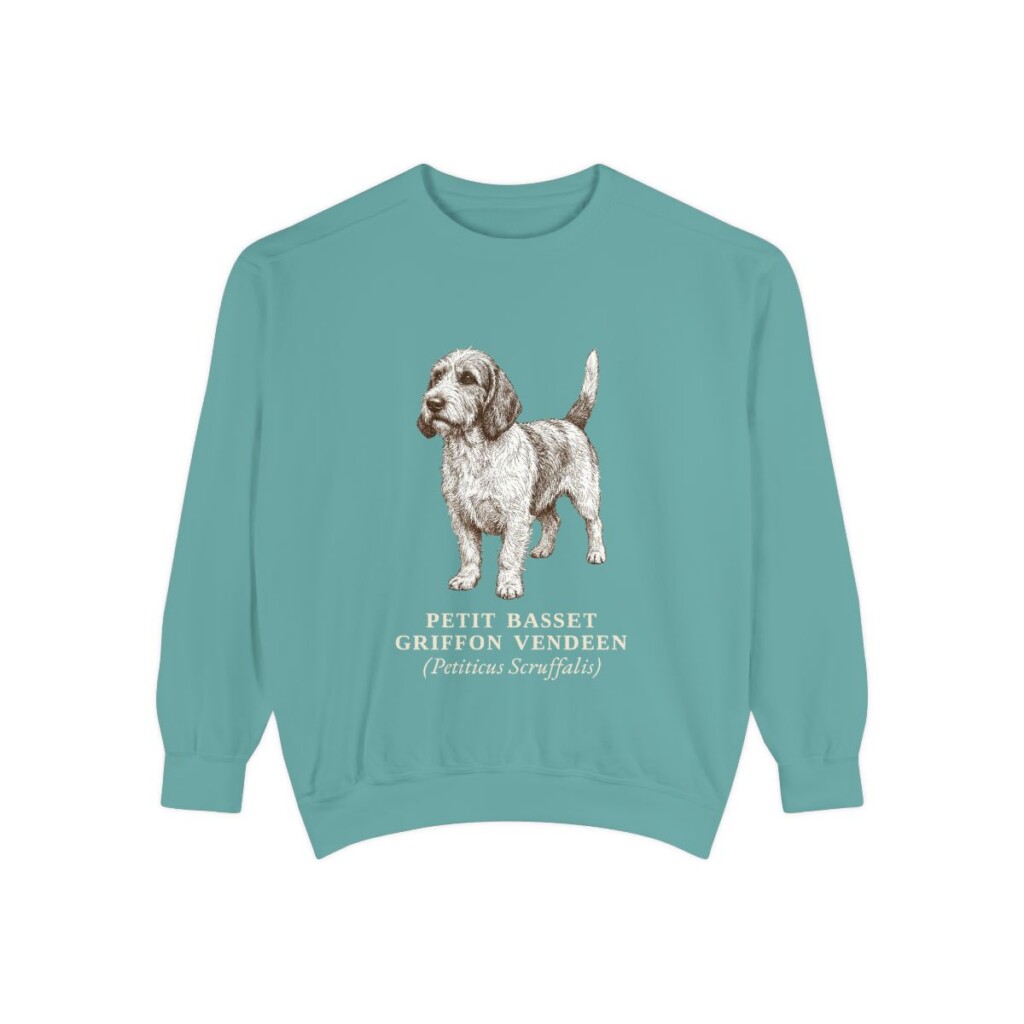 petit-basset-griffon-vendeen-sweatshirt-latin-seafoam Petit Basset Griffon Vendeen Latin Sweatshirt, Seafoam, front view