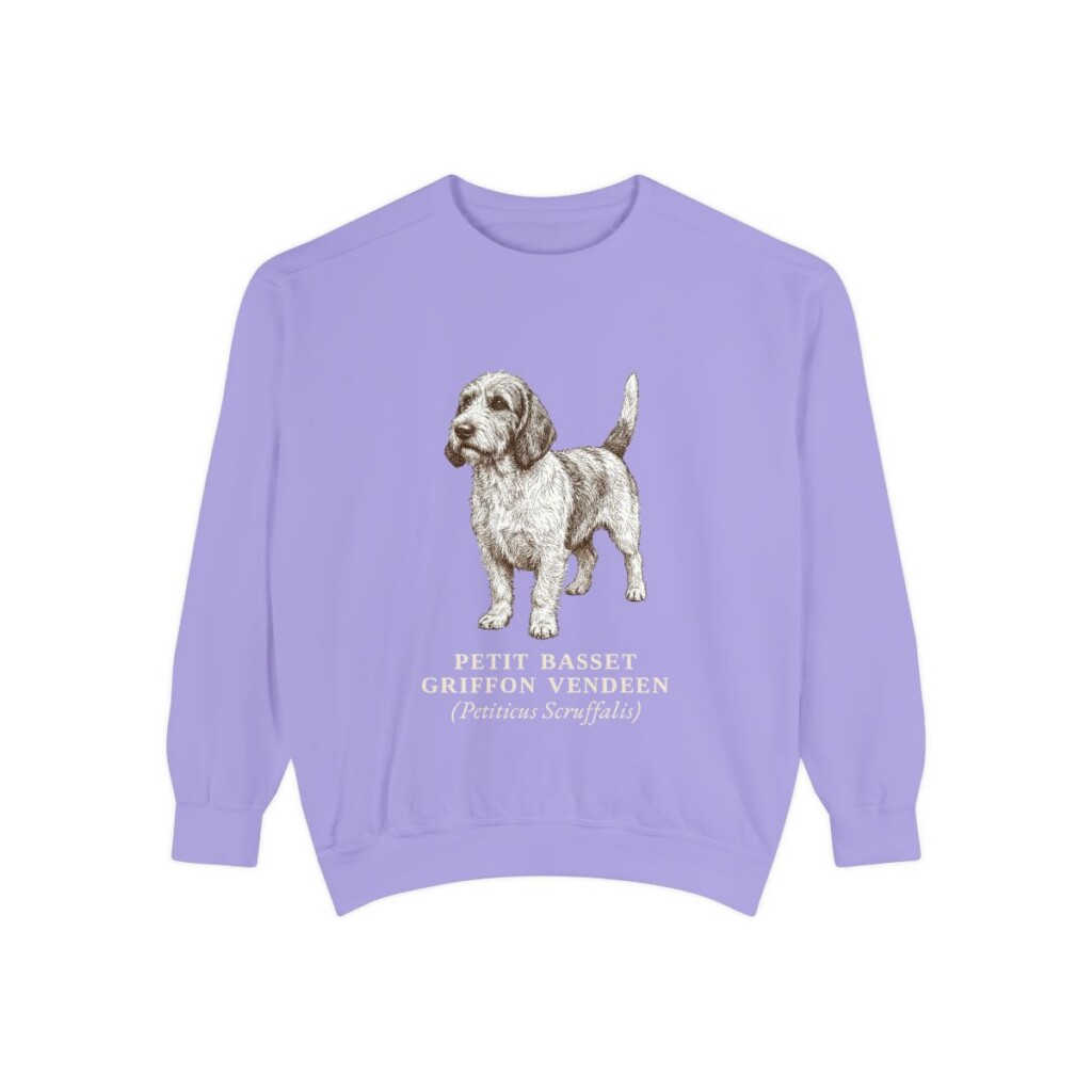 petit-basset-griffon-vendeen-sweatshirt-latin-violet Petit Basset Griffon Vendeen Latin Sweatshirt, Violet, front view