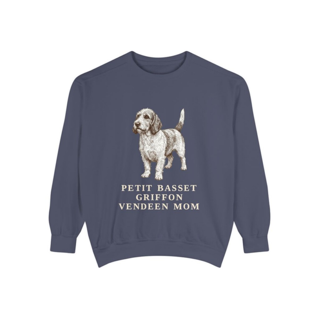 petit-basset-griffon-vendeen-sweatshirt-mom-denim-1 Petit Basset Griffon Vendeen Mom Sweatshirt, Denim, front view