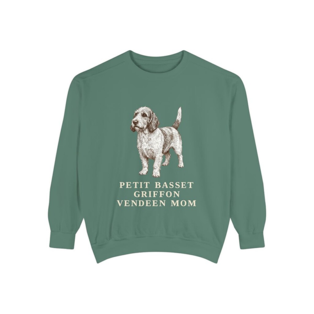 petit-basset-griffon-vendeen-sweatshirt-mom-light-green-1 Petit Basset Griffon Vendeen Mom Sweatshirt, Light Green, front view