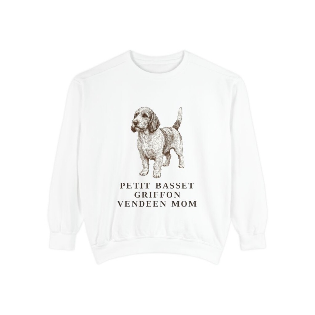 petit-basset-griffon-vendeen-sweatshirt-mom-white-1 Petit Basset Griffon Vendeen Mom Sweatshirt, White, front view