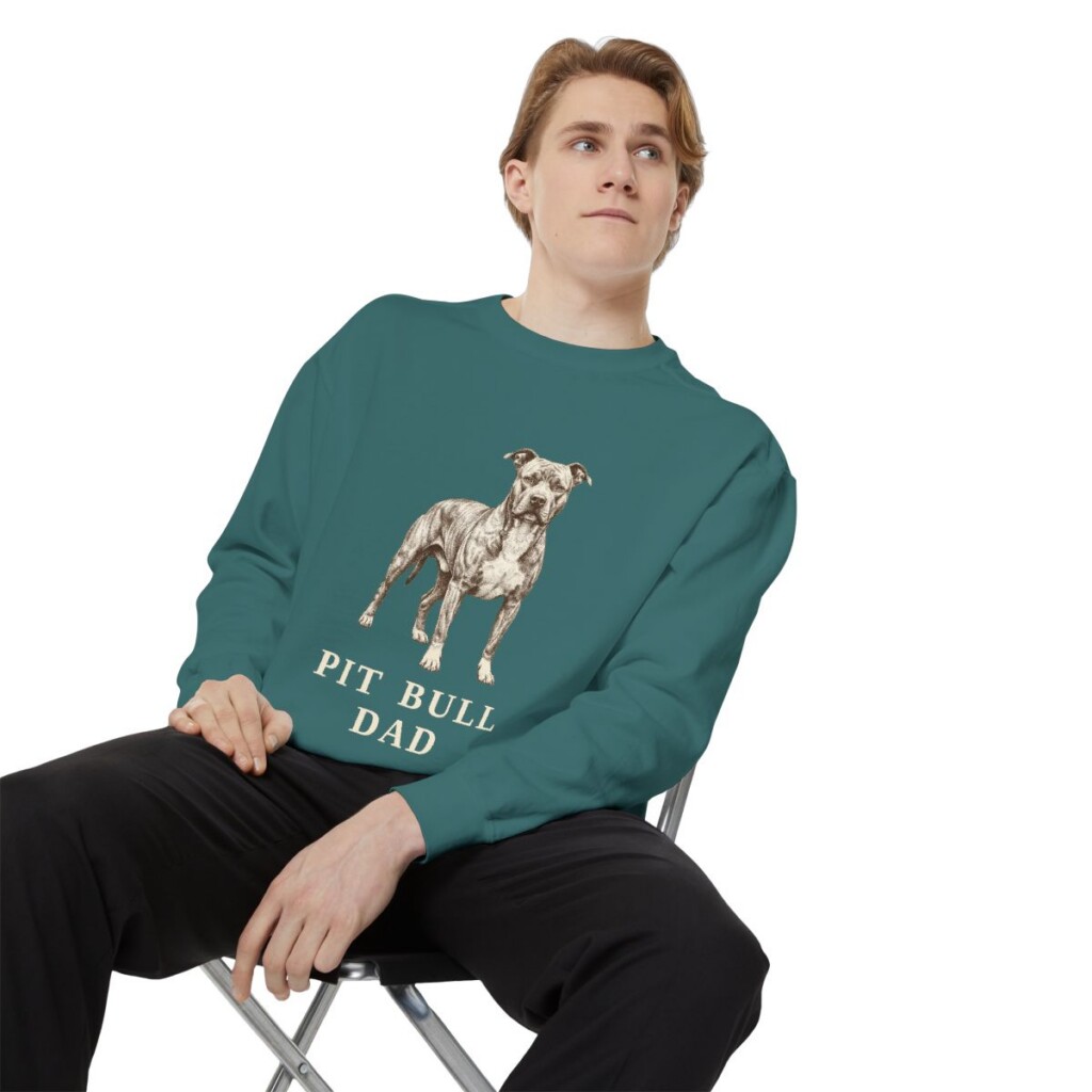 Pit Bull Dad Sweatshirt, Blue Spruce, person 1 context