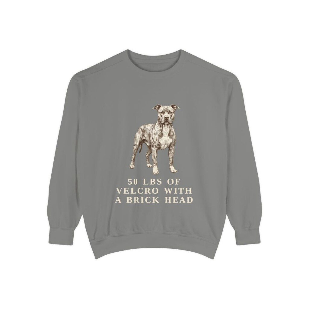 pit-bull-sweatshirt-humor-grey Pit Bull Humor Sweatshirt, Grey, front view