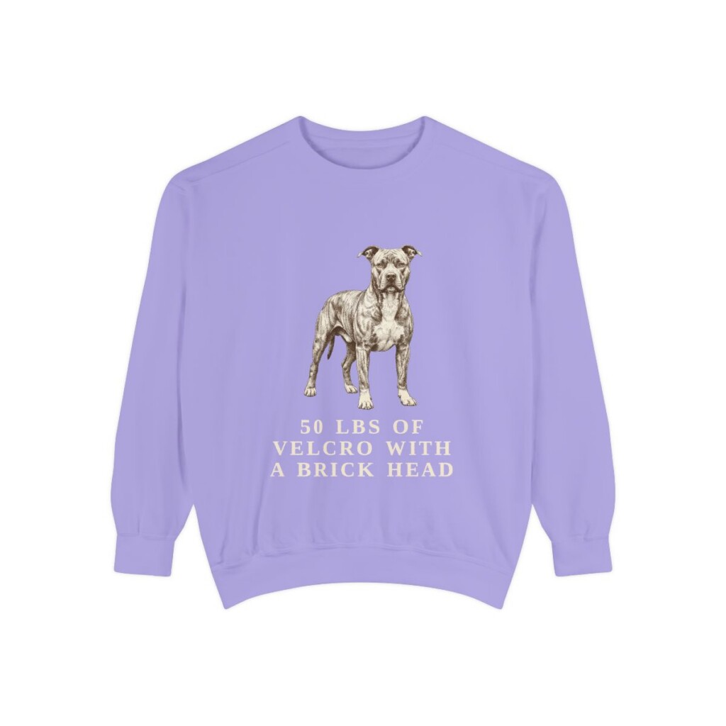 pit-bull-sweatshirt-humor-violet Pit Bull Humor Sweatshirt, Violet, front view