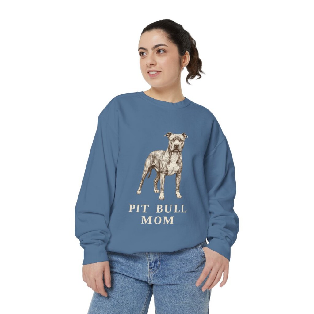 Pit Bull Mom Sweatshirt, Blue Jean, person 2 front