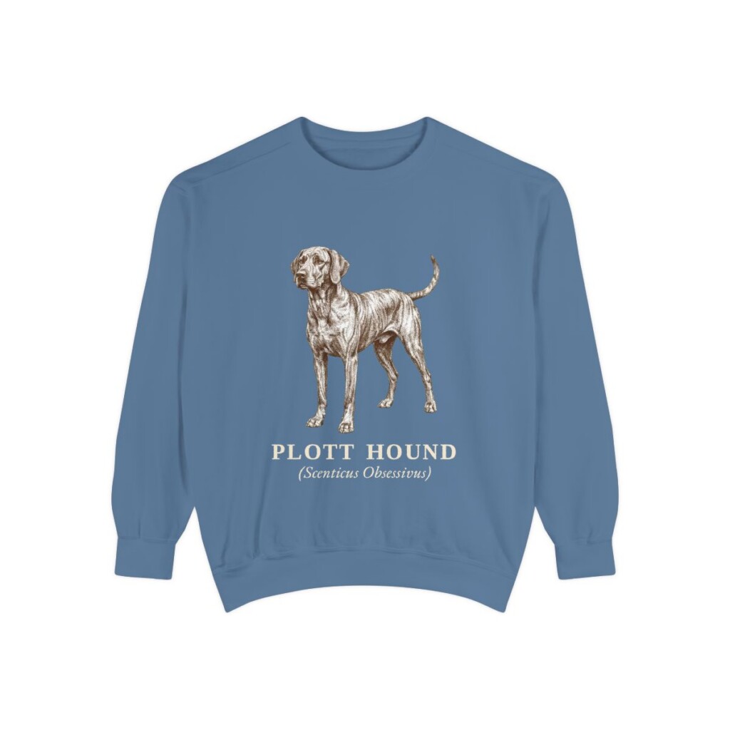 Plott Hound Latin Sweatshirt, Blue Jean, front view