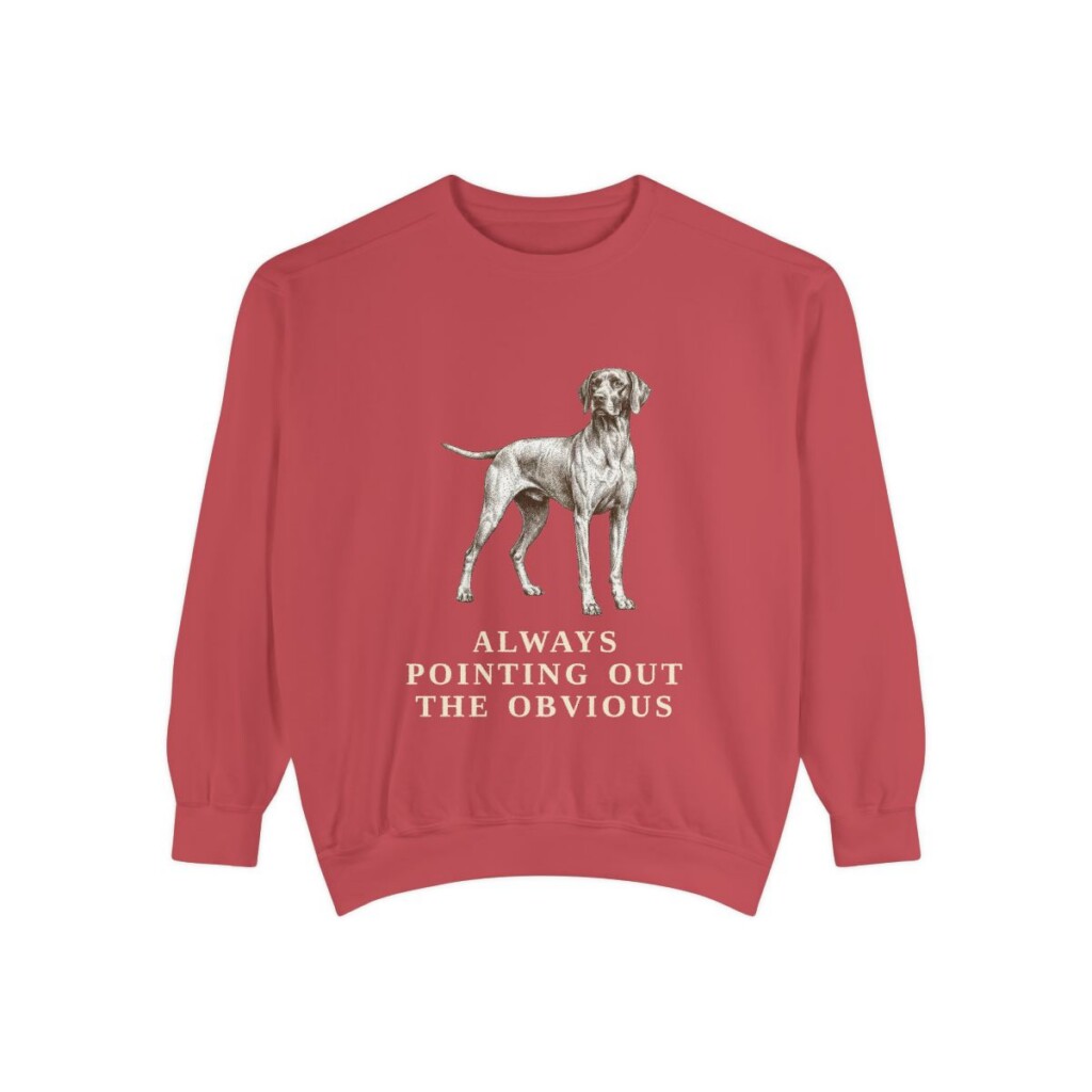 pointer-sweatshirt-humor-crimson Pointer Humor Sweatshirt, Crimson, front view