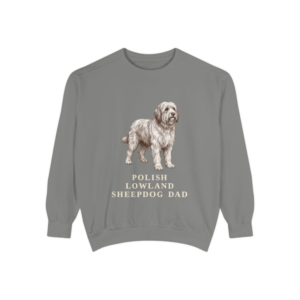 Polish Lowland Sheepdog Dad Sweatshirt, Grey, front view
