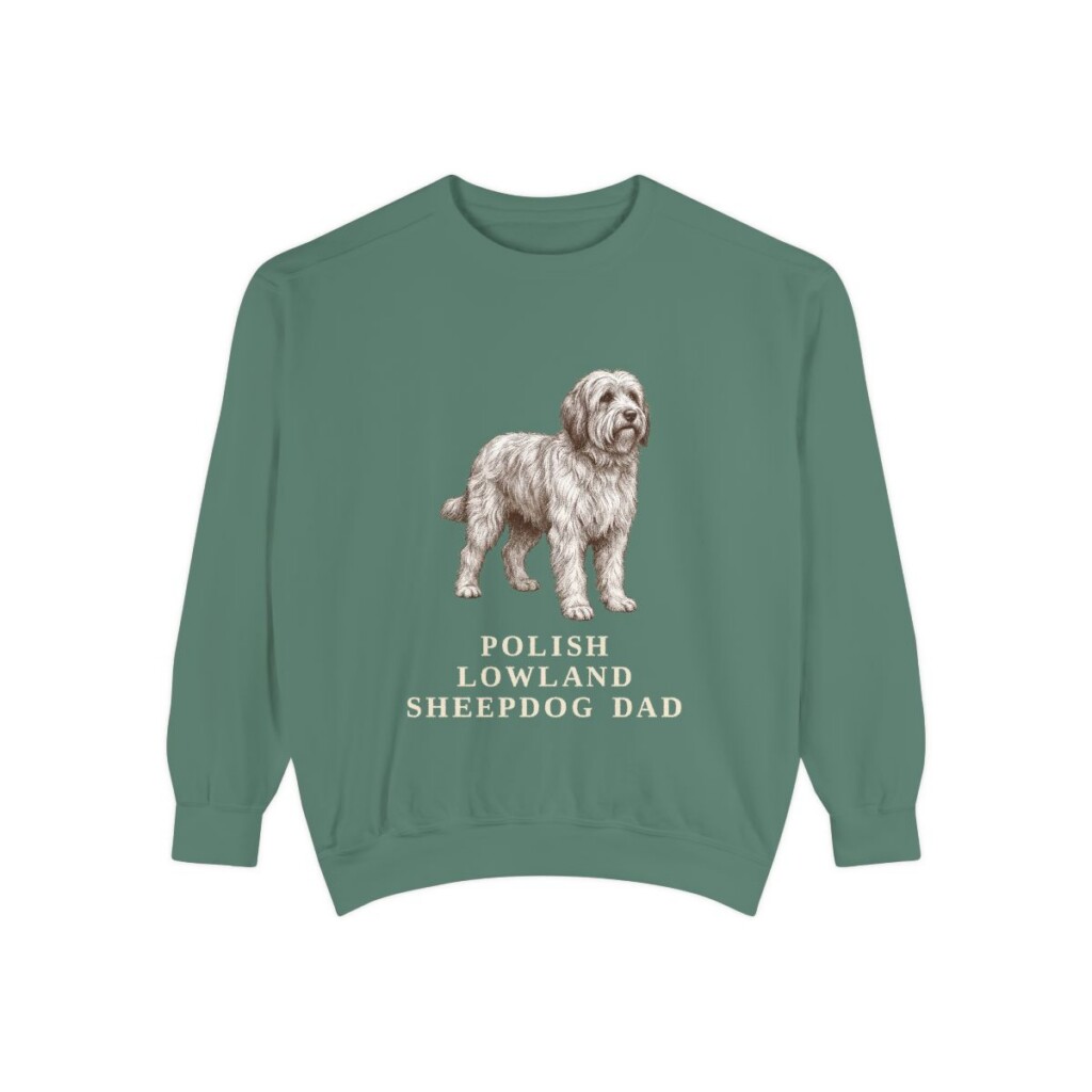 Polish Lowland Sheepdog Dad Sweatshirt, Light Green, front view