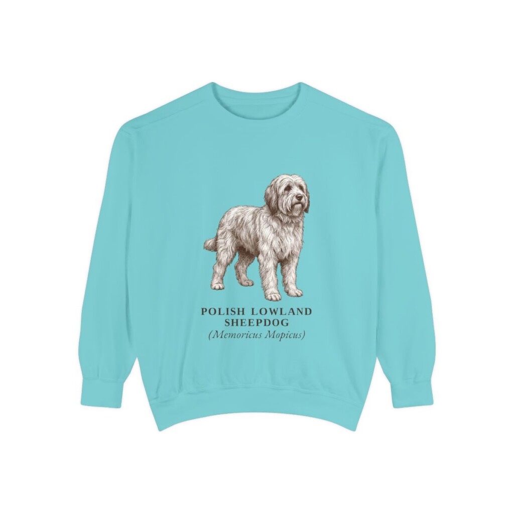polish-lowland-sheepdog-sweatshirt-latin-chalky-mint Polish Lowland Sheepdog Latin Sweatshirt, Chalky Mint, front view